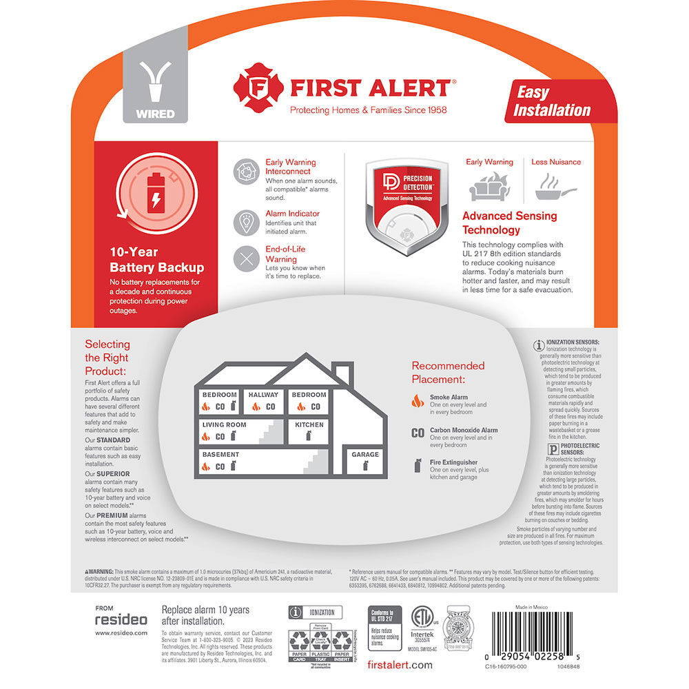 First Alert Interconnect Hardwire Smoke Alarm With 10-Year Battery Backup
