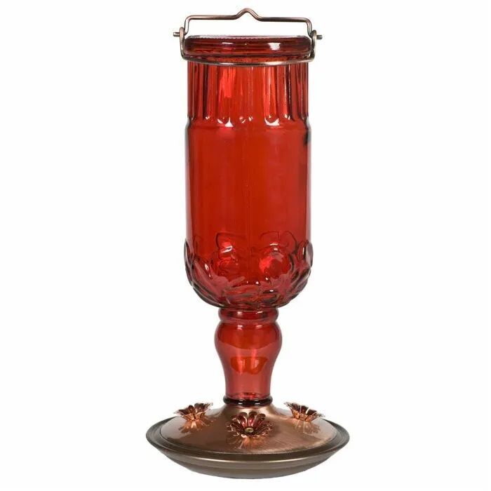 Perky-Pet Red Antique Glass Bottle Hummingbird Feeder, 24-Oz