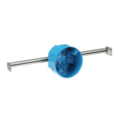 Carlon Round Adjustable Bar Hanger Blue Polycarbonate Ceiling Box, 4-In x 2 1/2-In