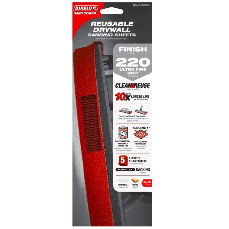 Diablo Sand Demon 220-Grit Reusable Sanding Sheets For Drywall, 4 3/16-In x 11 1/4-In, 5-Pk