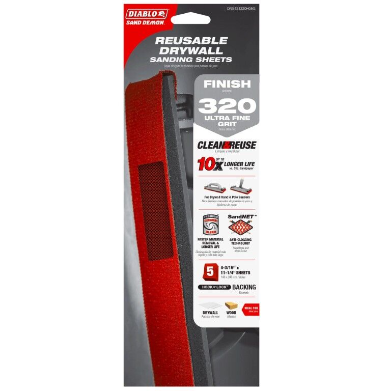 Diablo Sand Demon 320-Grit Reusable Sanding Sheets For Drywall, 4 3/16-In x 11 1/4-In, 5-Pk