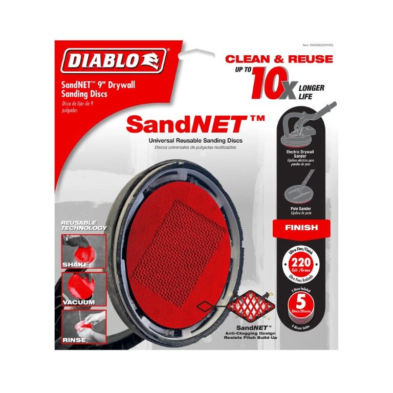 Diablo Sand Demon 220-Grit Sanding Discs For Drywall, 9-In, 5-Pk