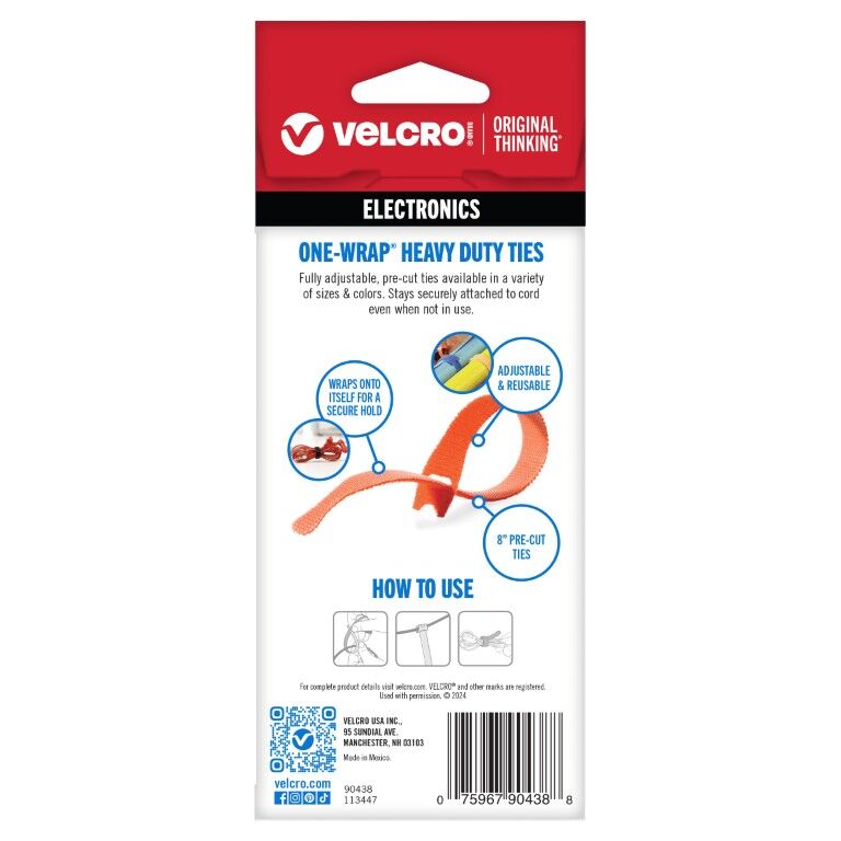 Velcro Brand One-Wrap Duty Ties, 8-In X 1/2-In, 5-Pk
