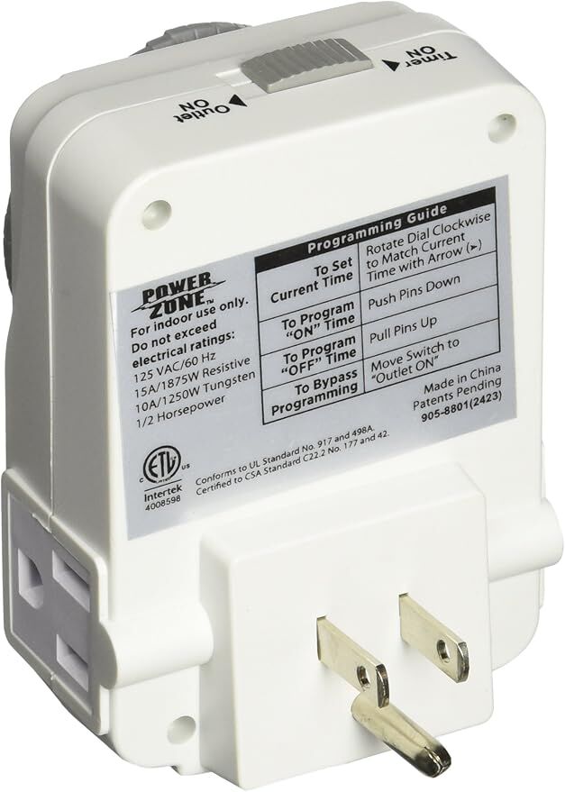 Powerzone Heavy Duty Indoor Electromechanical Timer, 125-V, 15-A