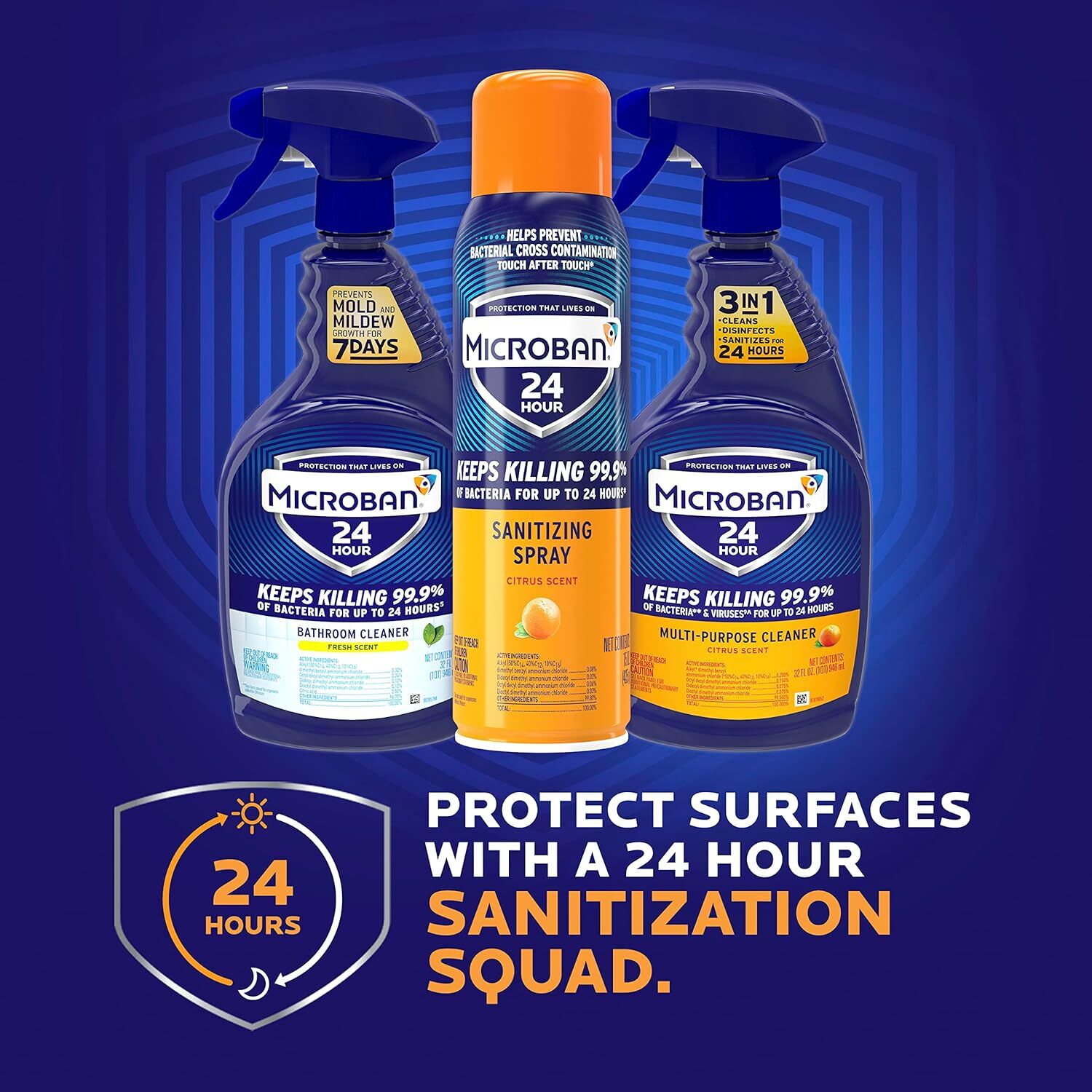 Microban 24 Hour Citrus Scent Disinfectant Sanitizing Spray, 15-Oz