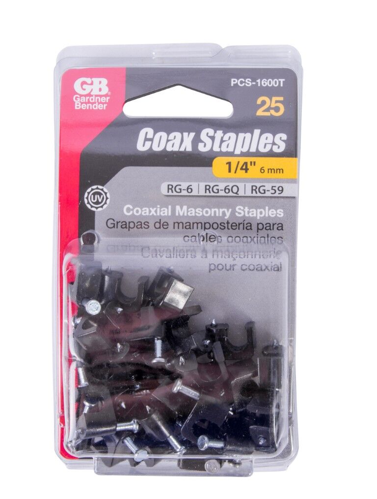 Gardner Bender Black Polyethylene Clip-On Coaxial Masonry Staples, 1/4-In, 25-Pk