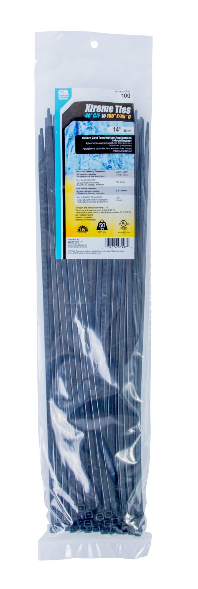 Gardner Bender Black Cable Tie Xtreme, 14-In, 100-Pk