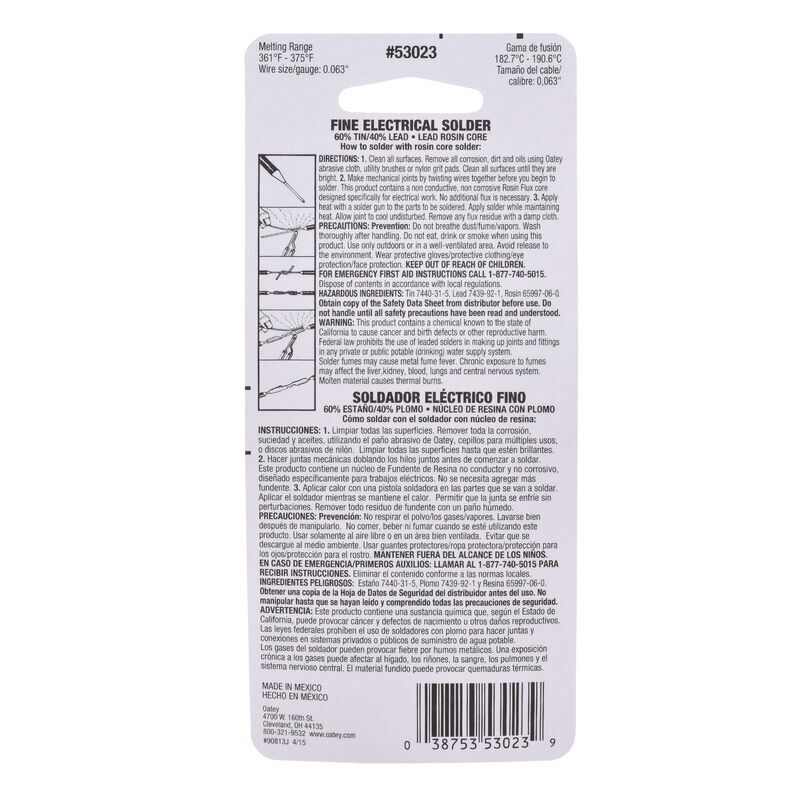 Oatey Rosin Core 60/40 Wire Solder, 0.8-Oz