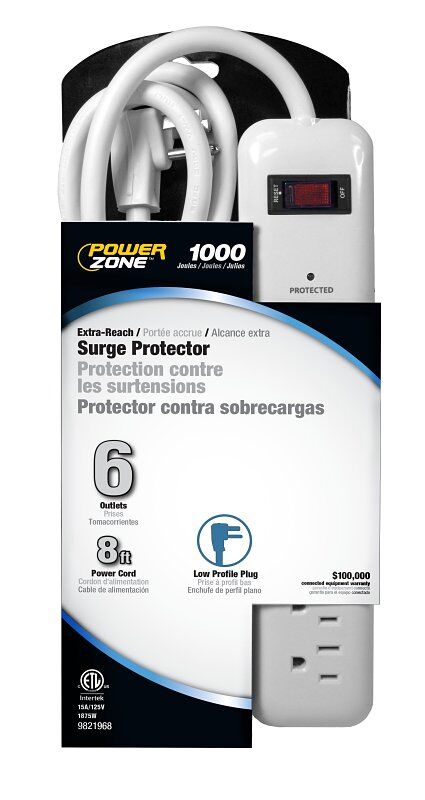 PowerZone 6-Outlet Surge Protector Power Strip,  1000-J, 15-A, 125-V