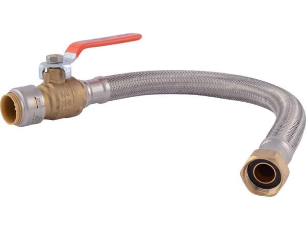SharkBite Max Push Braided Water Heater Connector with Ball Valve, 1/2-In x 3/4-Im FIP