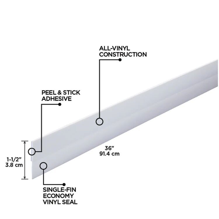 M-D Building Products White Vinyl Economy Self-Adhesive Door Sweep, 1 1/2-In x 36-In