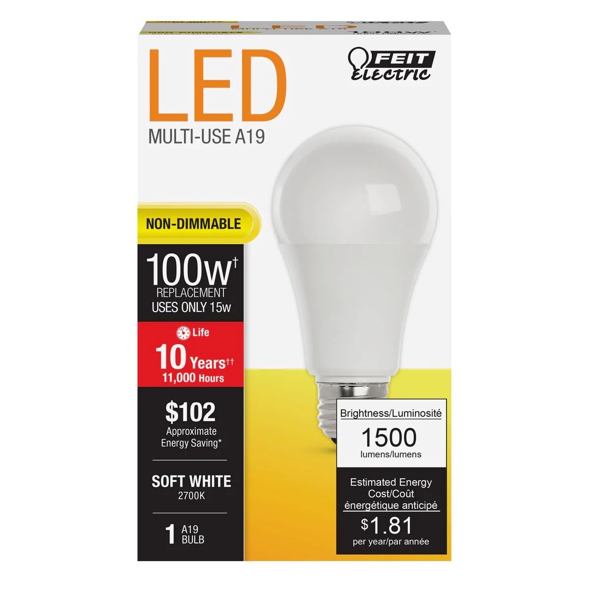 Feit Electric 15W Soft White A19 General Purpose LED Bulb
