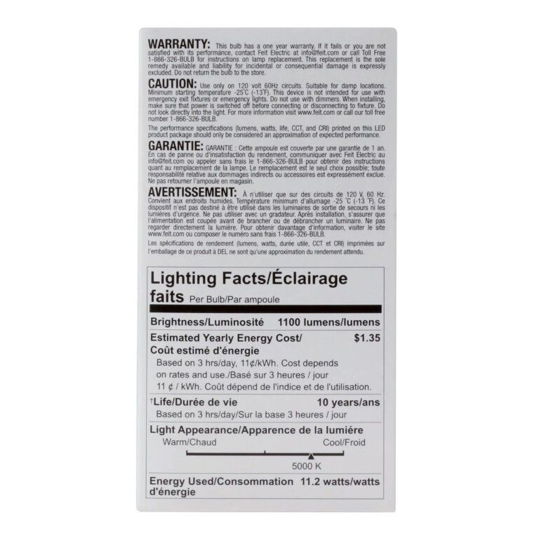 Feit Electric A19 11.2 Watt Frosted Daylight LED Light Bulb, 2-Pk