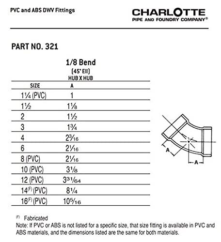 Charlotte Pipe ABS DWV 45° Elbow, 2-In Hub x 2-In Hub