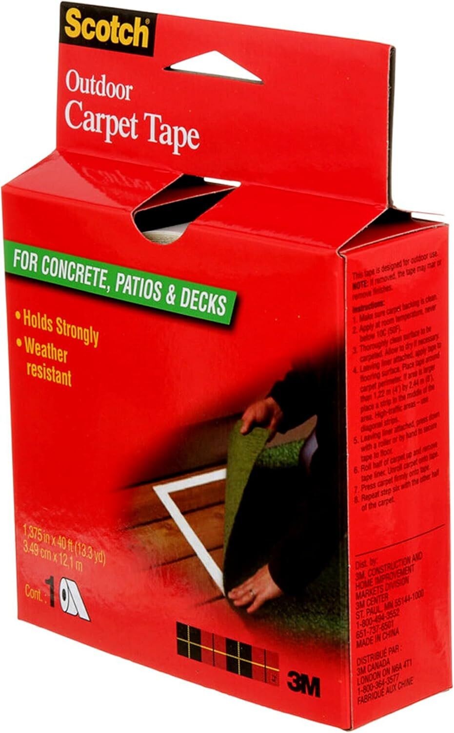 Scotch Double-Sided Outdoor Carpet Tape, 1 3/8-In x 40-Ft