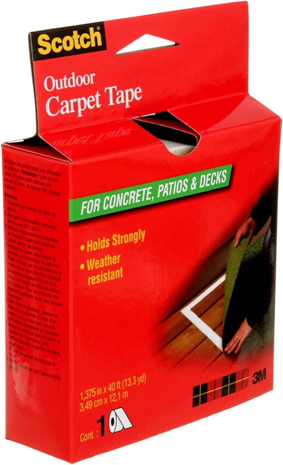 Scotch Double-Sided Outdoor Carpet Tape, 1 3/8-In x 40-Ft