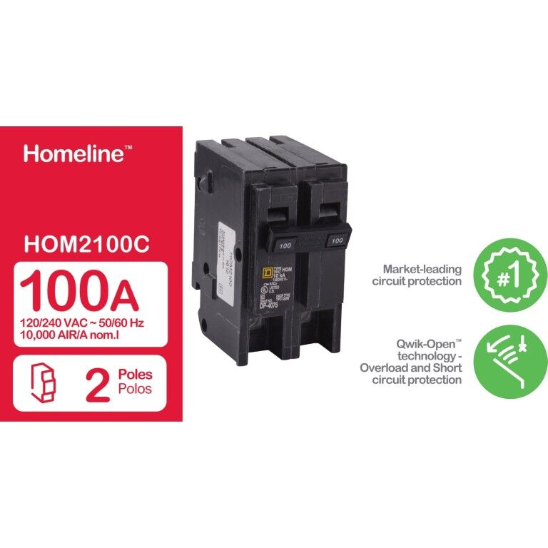 Square D Homeline Standard 2-Pole Mini Circuit Breaker, 100-A, 120-V/240-V AC