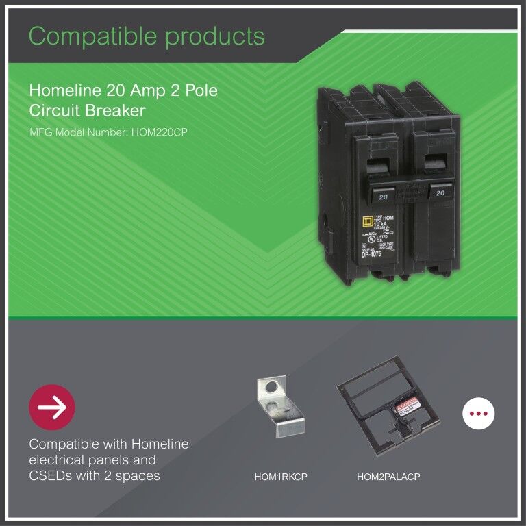 Square D Homeline Standard 2-Pole Mini Circuit Breaker, 20-A, 120-V/240-V AC