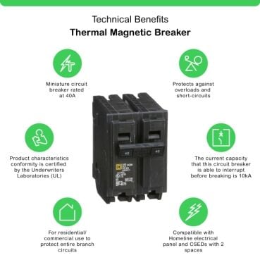 Square D 40A Standard Type Plug In Homeline Mini Circuit Breaker, 120/240VAC