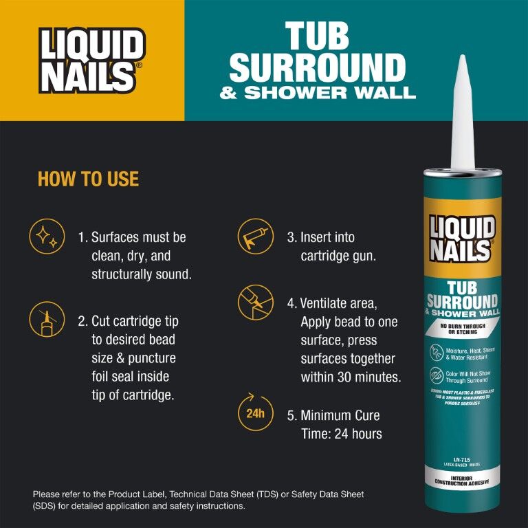 Liquid Nails Tub Surround & Shower Wall Interior Latex Based Construction Adhesive, 10-Oz