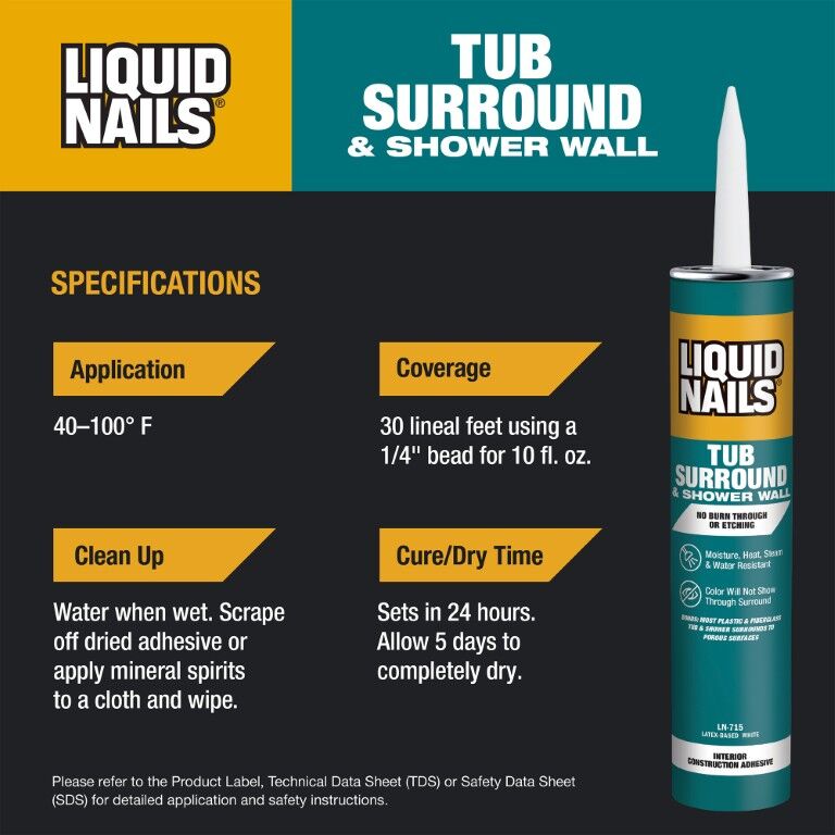 Liquid Nails Tub Surround & Shower Wall Interior Latex Based Construction Adhesive, 10-Oz