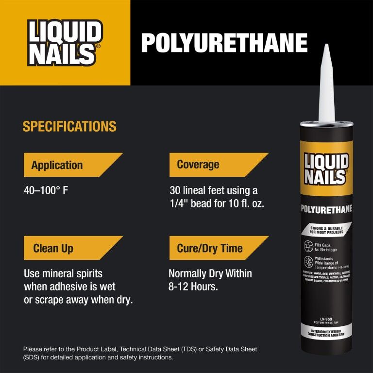 Liquid Nails Polyurethane Interior & Exterior Construction Adhesive, 10-Oz