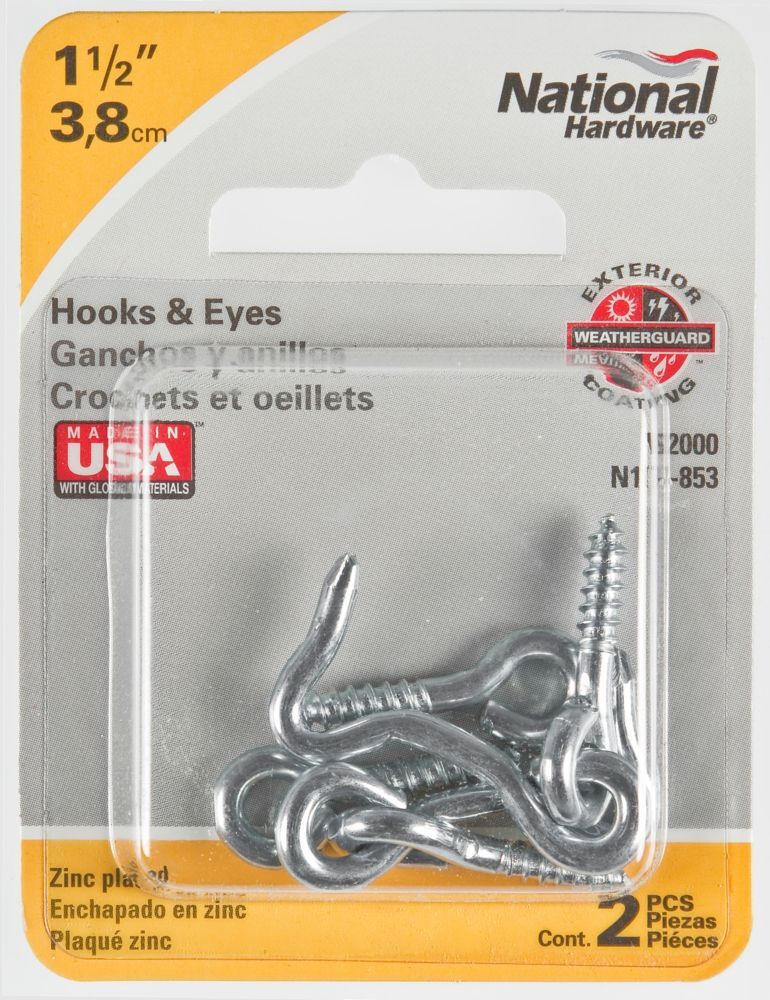 National Hardware Zinc Plated Hook & Eye, 1 1/2-In, 2-Pk