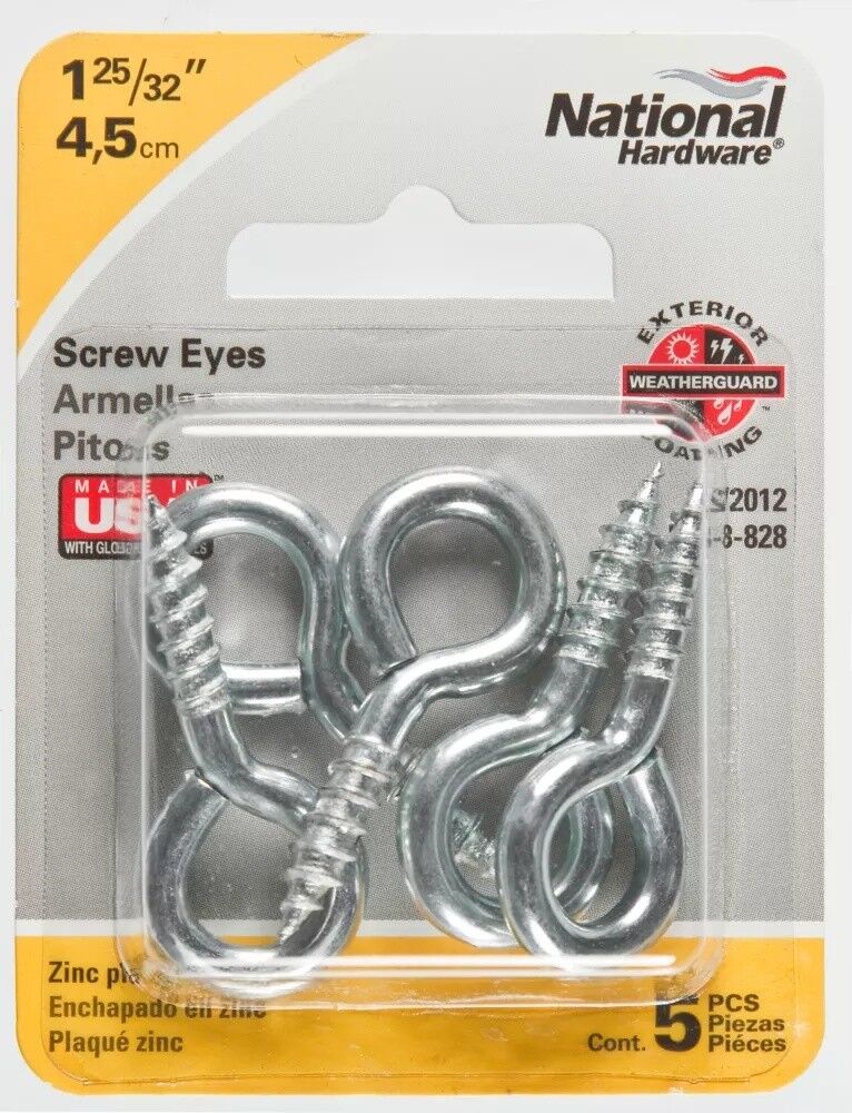 National Hardware Zinc Plated Screw Eyes #106, 1 25/32-In