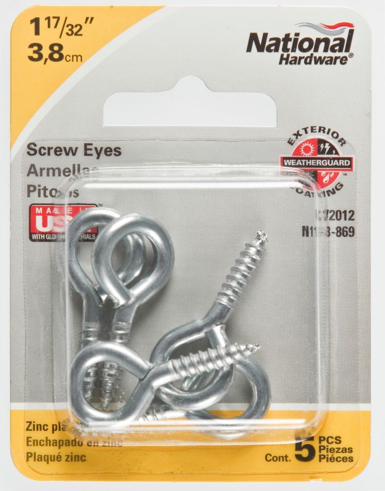 National Hardware Zinc Plated Screw Eye, #108, 1 17/32-In, 5-Pk