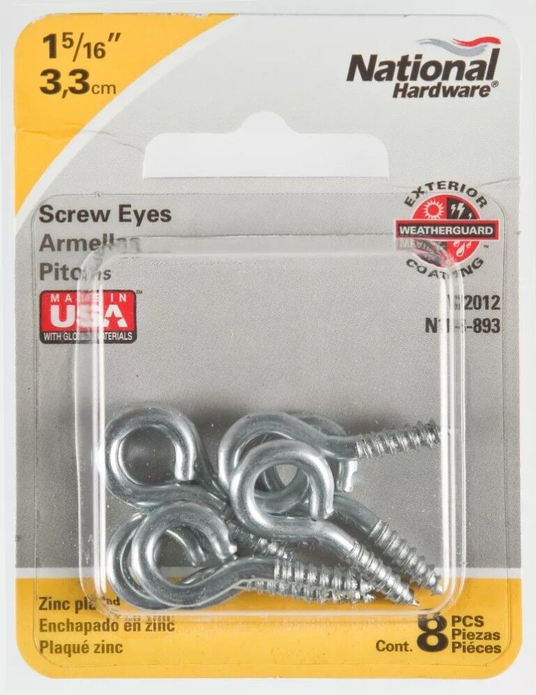 National Hardware Zinc Plated Screw Eyes, #110 1 5/16-In, 8-Pc