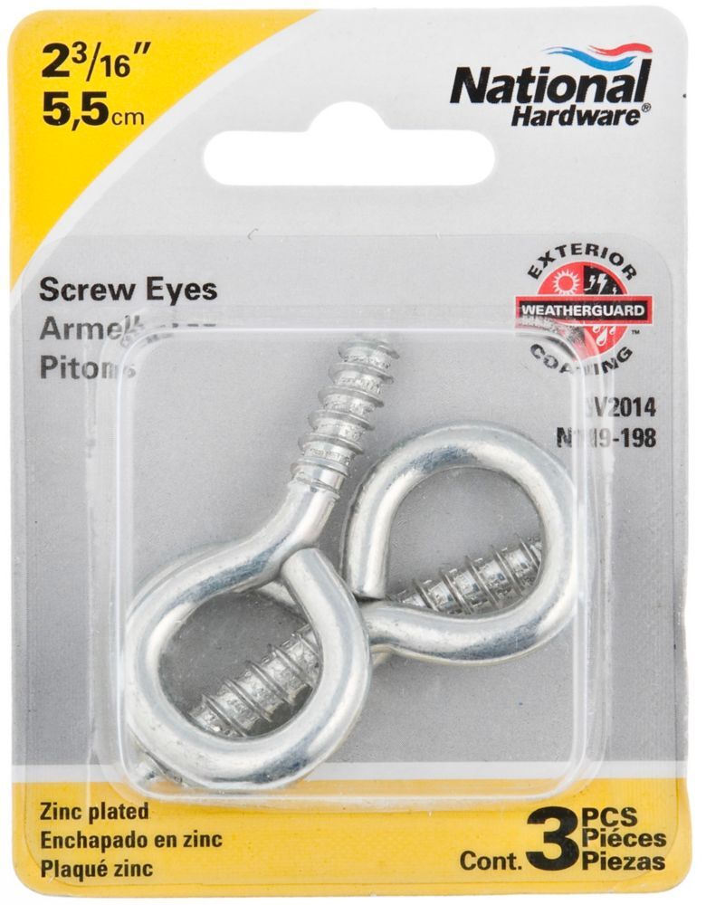 National Hardware Zinc Plated Screw Eyes, #4 x 2 3/16-In, 3-Pk