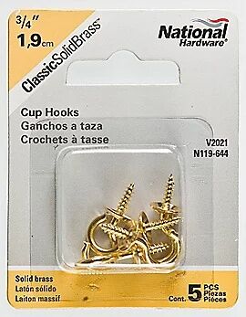 National Hardware Solid Brass Cup Hooks 3/4-In