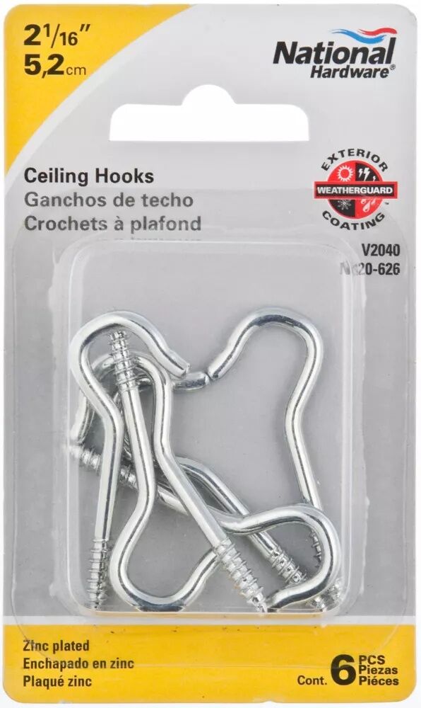 National Hardware Zinc Plated Ceiling Hooks, #10, 2 1/16-In
