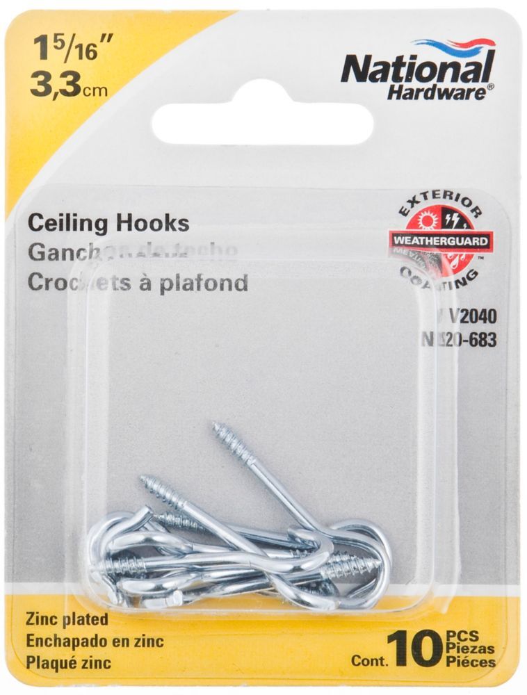 National Hardware Zinc Plated Ceiling Hooks, #14 x 1 5/16-In, 10-Pk