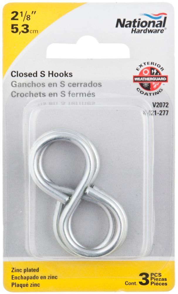 National Hardware Zinc Plated Closed S Hooks, #809 x 2 1/8-In, 3-Pk