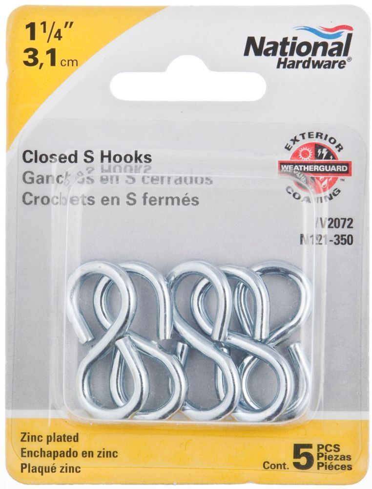 National Hardware Zinc Plated Closed S Hook, #811 x 1 1/4-In, 5-Pk