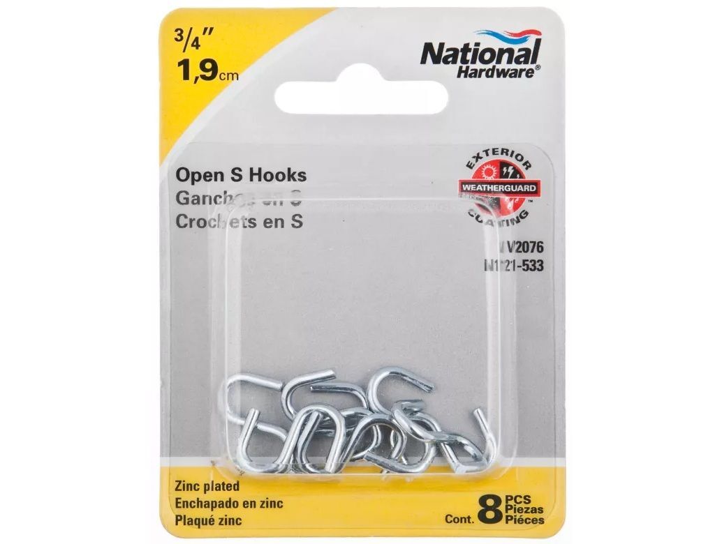 National Hardware Zinc Plated Open S Hook, 3/4-In, 8-Pk