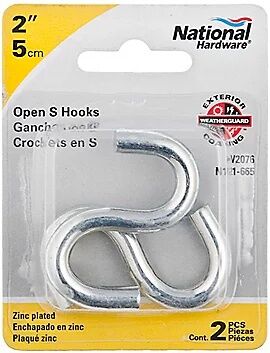 National Hardware Zinc Plated Open S Hooks, 2-In