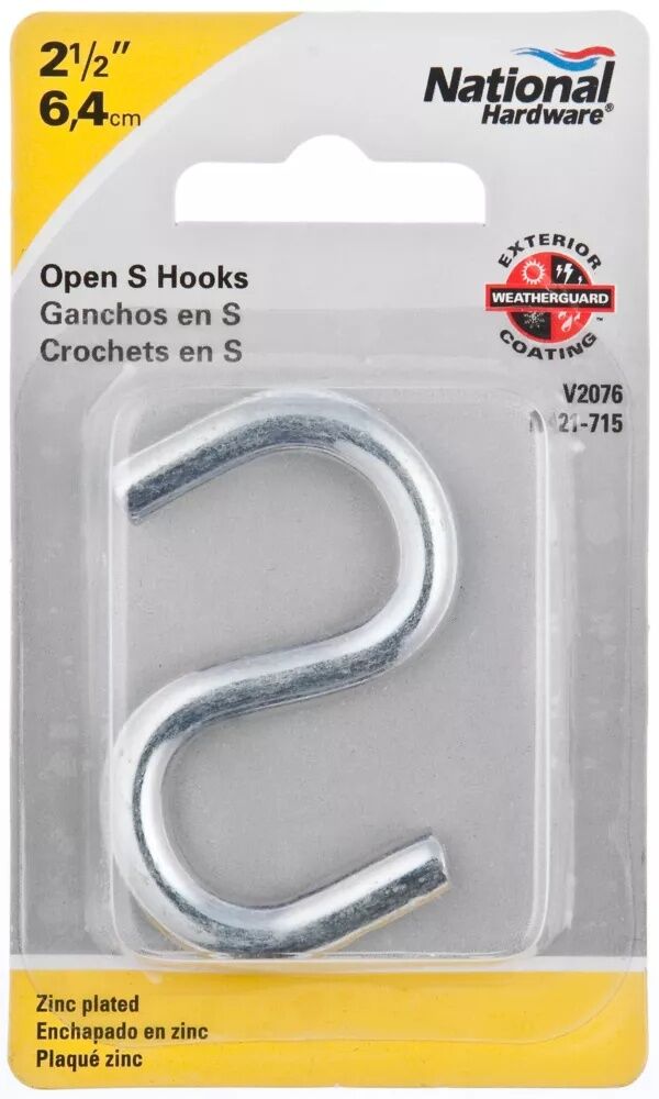 National Hardware Zinc Plated Open S Hooks, 2 1/2-In