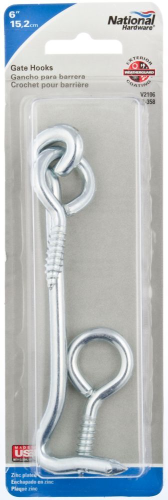 National Hardware Zinc Plated Gate Hook, 6-In