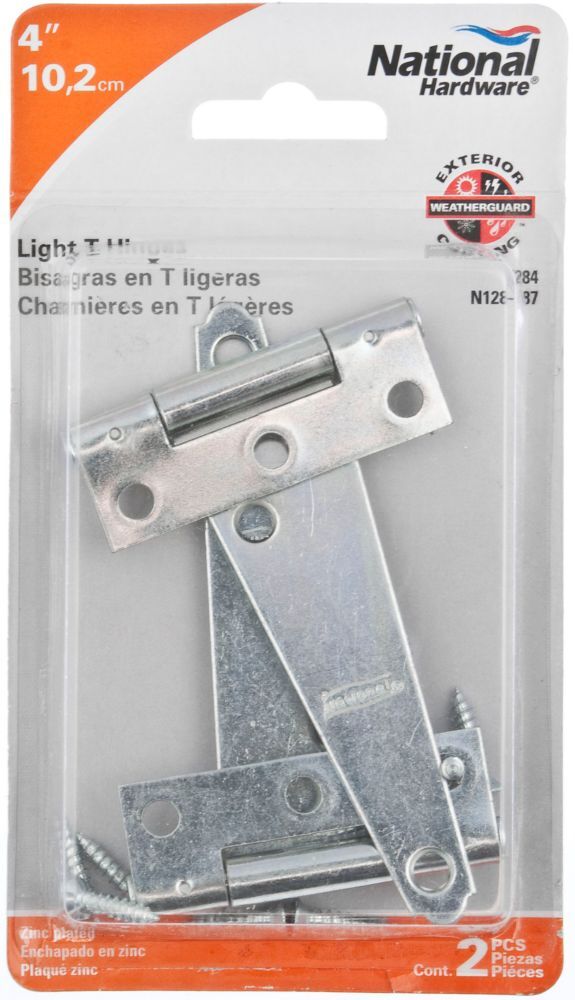 National Hardware Zinc Plated Light T-Hinge, 4-In, 2-Pk