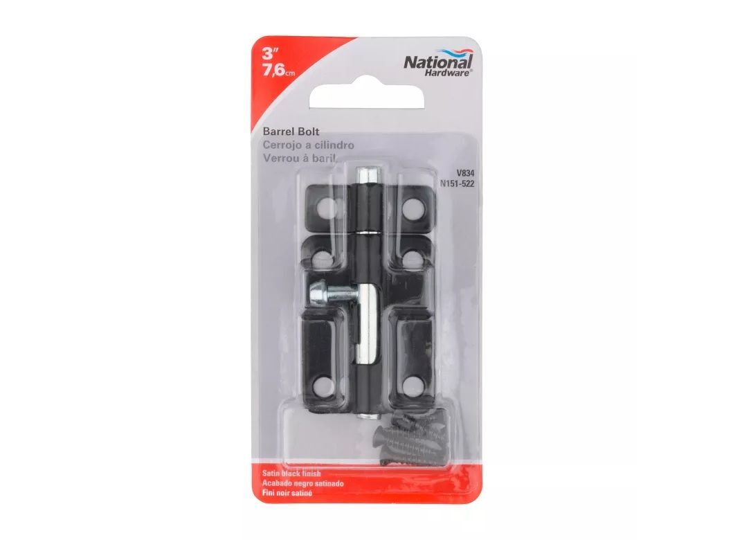 National Hardware Black Barrel Bolt, 3-In