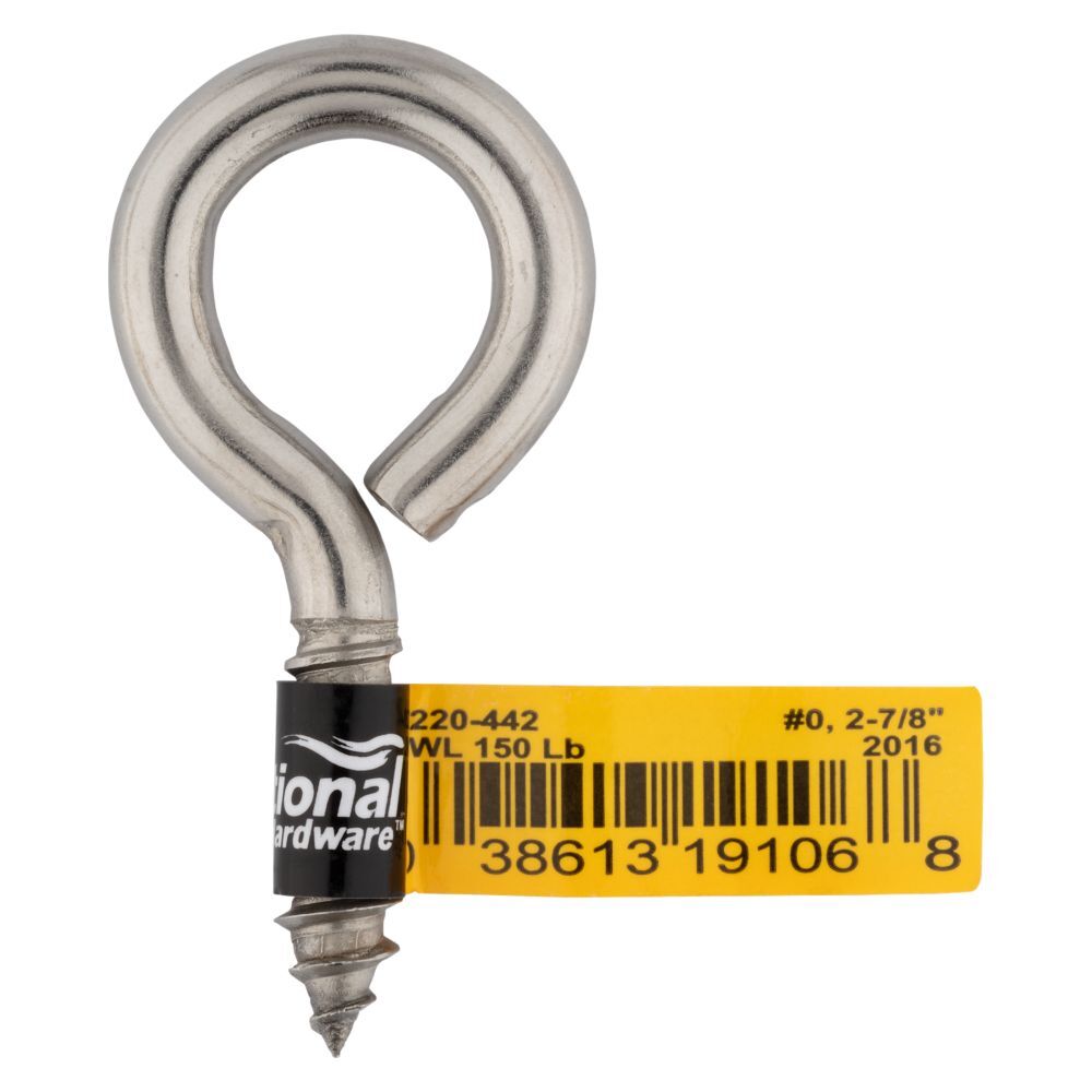 National Hardware Stainless Steel Screw Eyes, #0 x 2 7/8-In