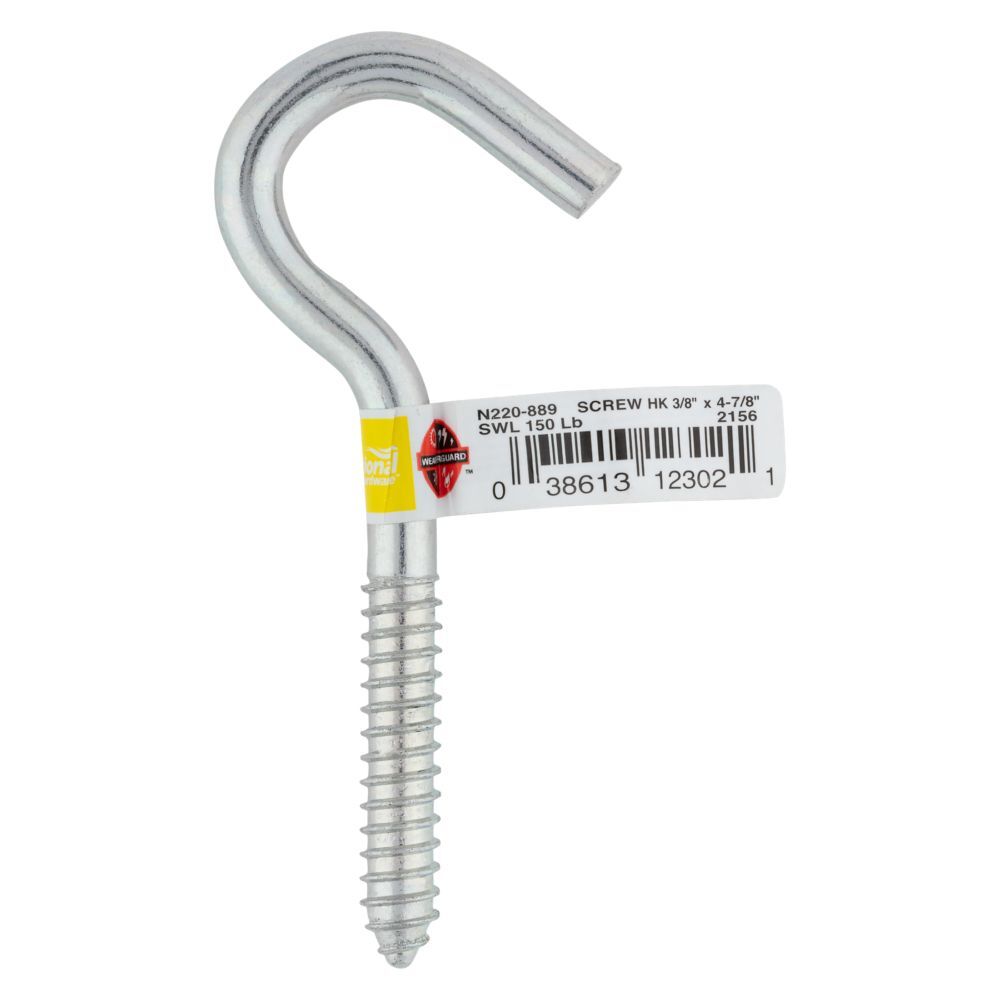 National Hardware Zinc Plated Screw Hook, 3/8-In x 4 7/8-In