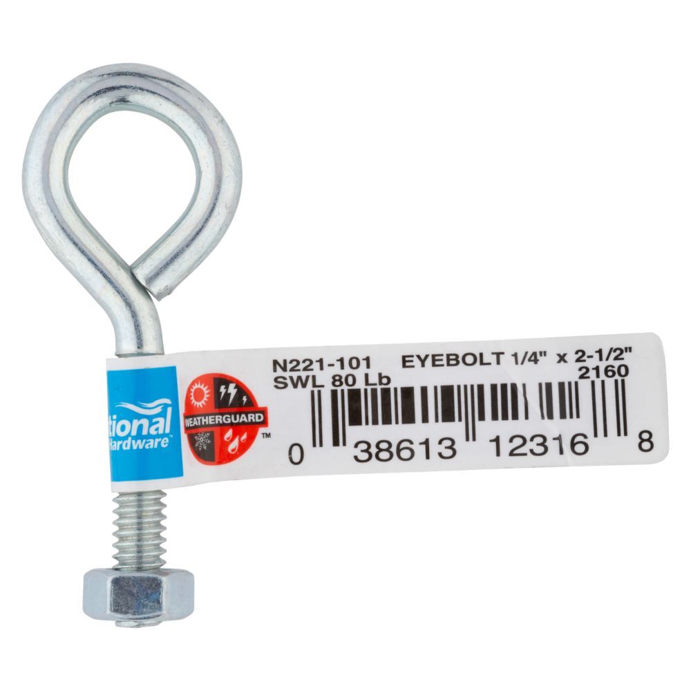 National Hardware Zinc Plated Eye Bolt, 1/4-In x 2 1/2-In