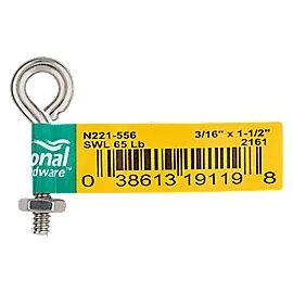 National Hardware Stainless Steel Eye Bolt, 3/16-In X 1-1/2 In