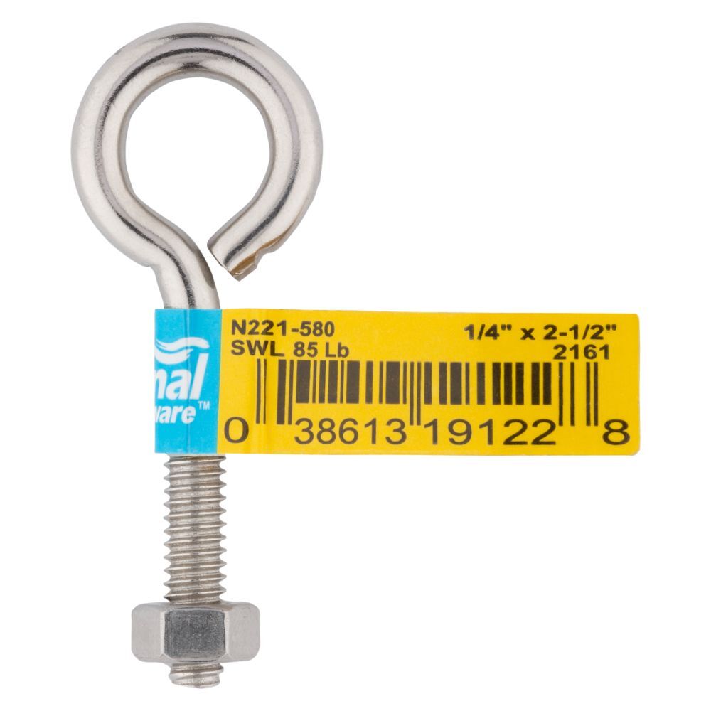 National Hardware Stainless Steel Eye Bolt, 1/4-In x 2 1/2-In