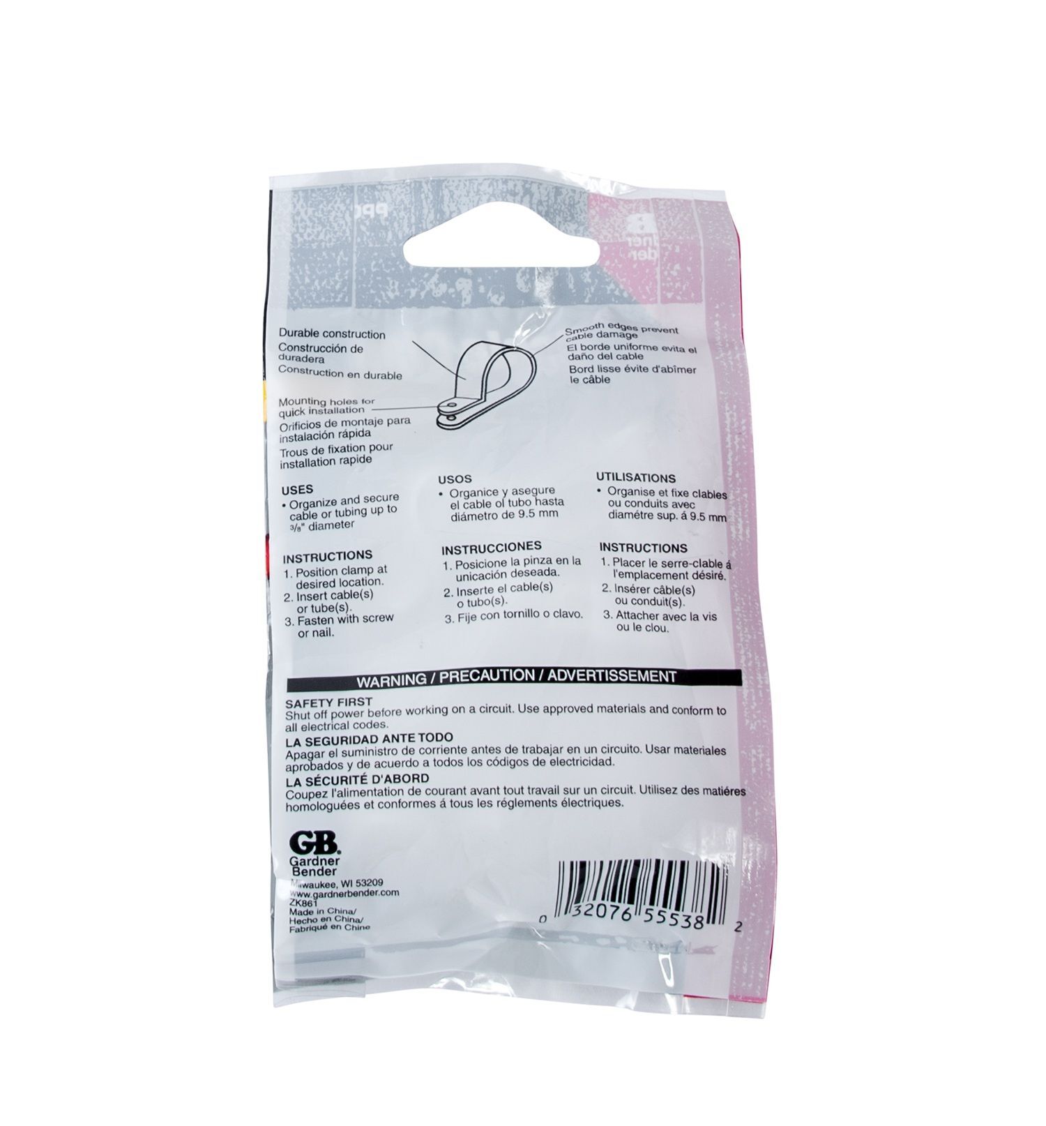 Gardner Bender Natural Plastic Cable Clamp, 3/8-In, 15-Pk