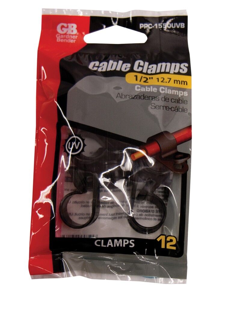 Gardner Bender Smooth Edge UVB Black Plastic Cable Clamp, 1/2-In, 12-Pk