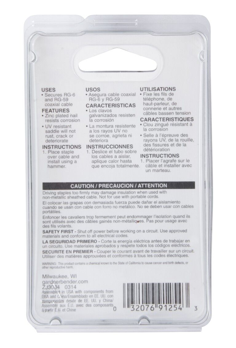 Gardner Bender Black Polyethylene Coaxial Staple, 1/4-In, 25-Pk